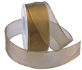 Metallic sheer ribbon, gold trim, 3 widths, 22 yards, 7 colors